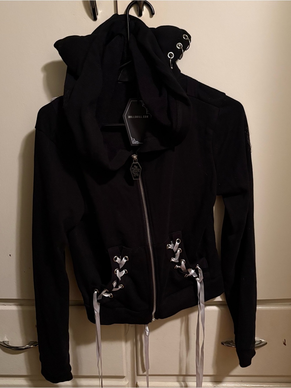 Gothic Lace-Up Black Hoodie Jacket